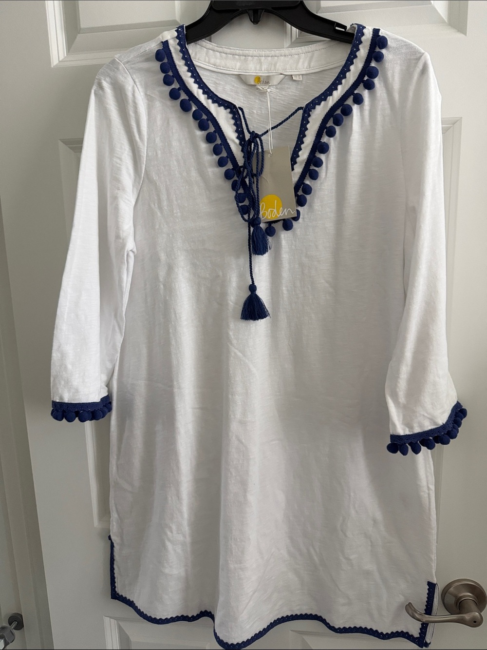 Boden 💯% Cotton Blue & White Swim Coverup with Lace Trim